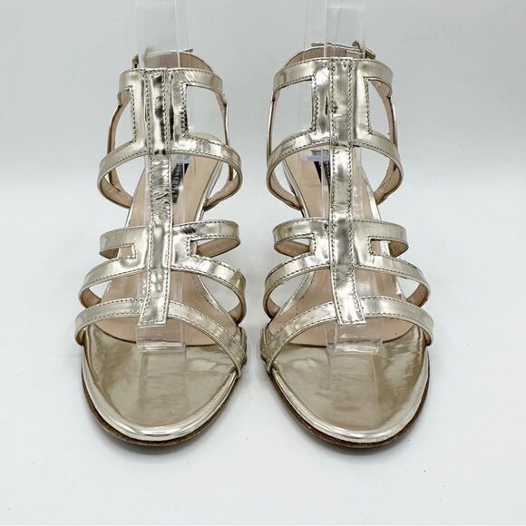 Claudia Ciuti Metallic Gold Strappy Evening Sandal 7.5 Narrow - Picture 2 of 12